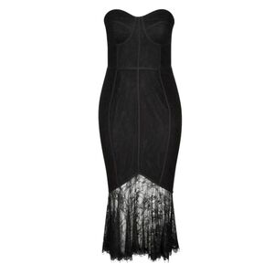 City Chic So Seductive Ruffle Hem Lace Body-con Dress In Black Large / 20